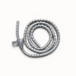 Grey cable spine with a clip on a white background