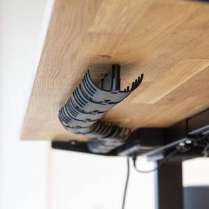 Wooden desk with a cable management system underneath