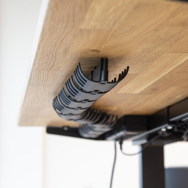 Wooden desk with a cable management system underneath
