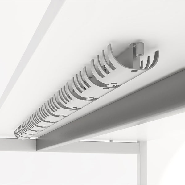 Cable tray slim grey under the table with a white background