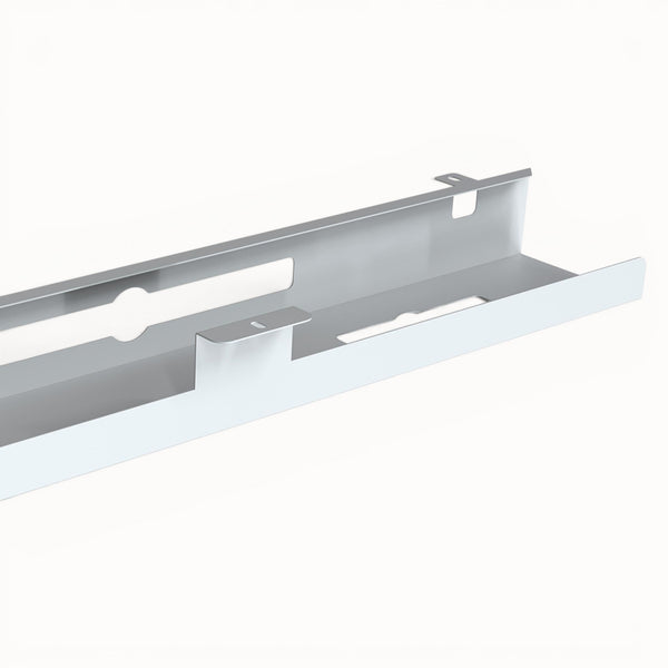Metallic cable tray on a white background