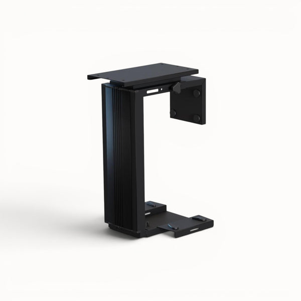 Black adjustable computer holder on a white background