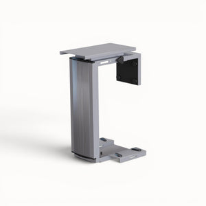 Grey adjustable computer holder on a white background