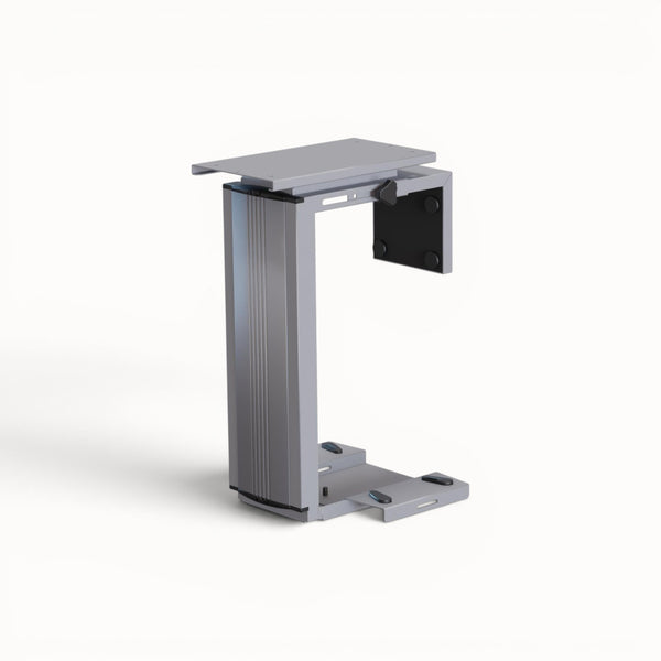 Grey adjustable computer holder on a white background