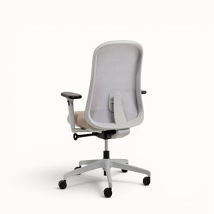 Gray office chair with mesh back on a white background