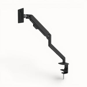 Black adjustable monitor arm on a white background