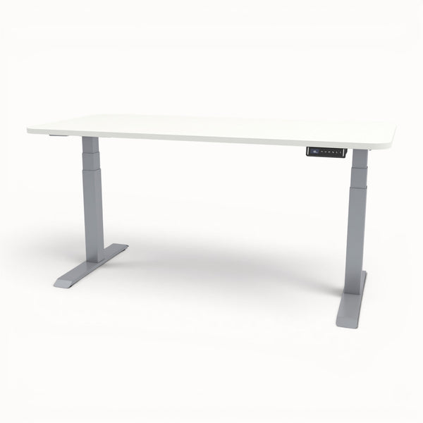 White adjustable desk on a white background